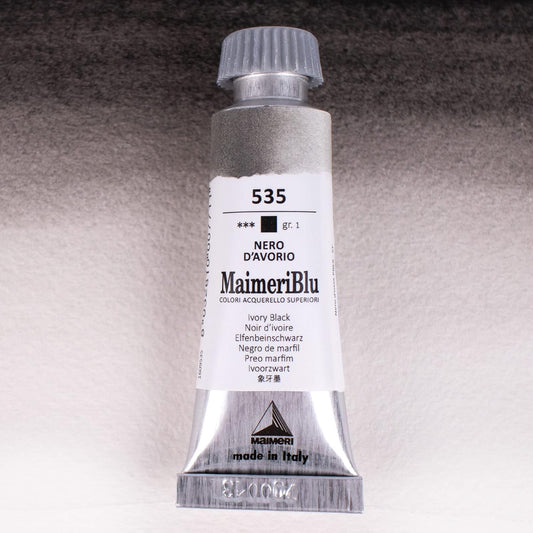 MaimeriBlu 12ml Single-Pigment Watercolor Paint - Ivory Black PBk9 Professional Watercolor Paint - Lightfast and Transparent Watercolor Paint Tube for Artists