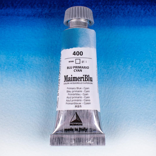 MaimeriBlu 12ml Single-Pigment Watercolor Paint - Primary Blue - Cyan PB15:3 Professional Watercolor Paint - Lightfast and Transparent Watercolor Paint Tube for Artists