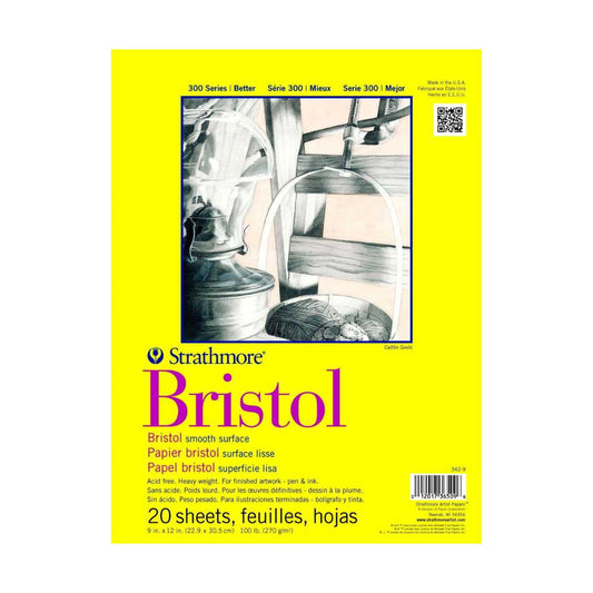 Strathmore 300 Series Bristol Paper Pad, Smooth, Tape Bound, 9x12 inches, 20 Sheets (100lb/270g)